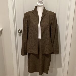Vintage Liz Claiborne First Issue Brown Skirt Suit Set Size 10 Quiet Luxury